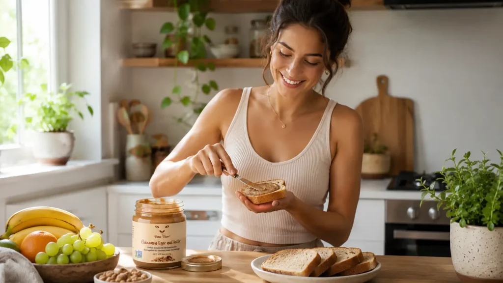 Woman spreading AIP-friendly cinnamon tiger nut